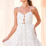 White Embroidered Cut Out Mini Dress - Off White
