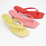 SQUARE TOE THONG STRAP KITTEN HEELS: RED