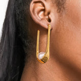 Lohan 18K Gold Non-Tarnish Pearl U Hoop Earring: Yellow Gold