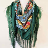 Western Vibe Long Fringe Floral Square Scarf/Shawl Yellow