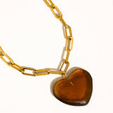 Rouelle 18K Gold Non-Tarnish Heart Chain Necklace: White