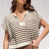 Striped Sleeveless Sweater - Tan / Brown