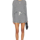 Drop Shoulder Pullover Terry Top by Bobi - Navy White Stripe