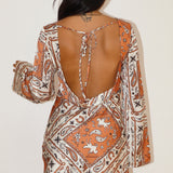 Bandana Horse Print Mini Dress With Long Sleeves & Open Back