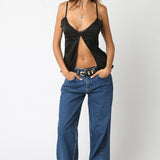 Black Satin Cami With Slit Front