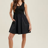 Short Tank Dress w/ Stretchy Top & Flowy Skirt - Black