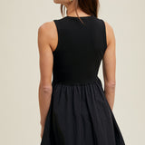 Short Tank Dress w/ Stretchy Top & Flowy Skirt - Black