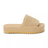 Braided Straw Flatform Straw Slide Sandals - Del Mar - Gold Speckle