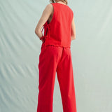 Cotton Tank Top with Side Ties by Wishlist -  Cherry Red