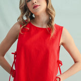 Cotton Tank Top with Side Ties by Wishlist -  Cherry Red