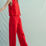 Cotton Tank Top with Side Ties by Wishlist -  Cherry Red