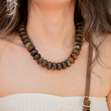 Chunky Marble Seed Bead Statement Necklace: Brown