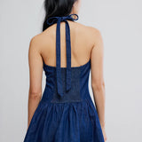 Clean Break Denim Halter Mini Dress by Free People - Night Wash Dark Denim
