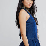 Clean Break Denim Halter Mini Dress by Free People - Night Wash Dark Denim