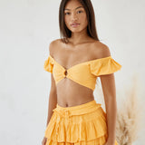 Coconut Crop Top With Puff Sleeve - Tangerine Orange