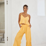 Cotton Pants With Side Crochet And Slit Opening - Tangerine Orange