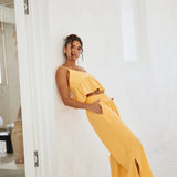 Cotton Pants With Side Crochet And Slit Opening - Tangerine Orange