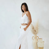 Cotton Pants With Side Crochet And Slit Opening - White