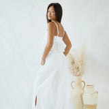Cotton Pants With Side Crochet And Slit Opening - White