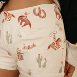Cowgirl Print Mini Shorts - Off White