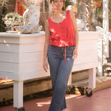 Scalloped Hem Sweater Tank With Tie Waist by Wishlist -  Papaya Red