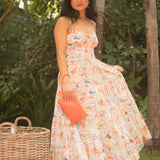 Picnic Print Smocked Waist Maxi Dress by Eesome - Picnic Butter