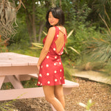 Polka Dot Satin Mini Dress With Low Back - Red