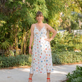 Vacation Snacks Print Maxi Dress Tie Back - White Vacation Snacks