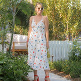 Vacation Snacks Print Maxi Dress Tie Back - White Vacation Snacks