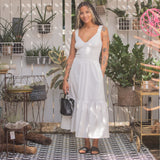 Mixed Fabric Midi Tank Dress w/ Sweater Knit Top And Tiered Cotton Skirt by Elan - Off White