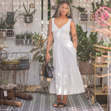 Mixed Fabric Midi Tank Dress w/ Sweater Knit Top And Tiered Cotton Skirt by Elan - Off White