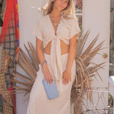 Bias Midi Skirt -Natural Linen