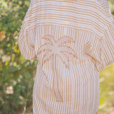Shoreline Stripe Button Down Shirt w/ Applique Palm Tree by Surf Gypsy  - Tan / White