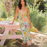 Tropics Midi Slip Dress - Green, Orange, Yellow