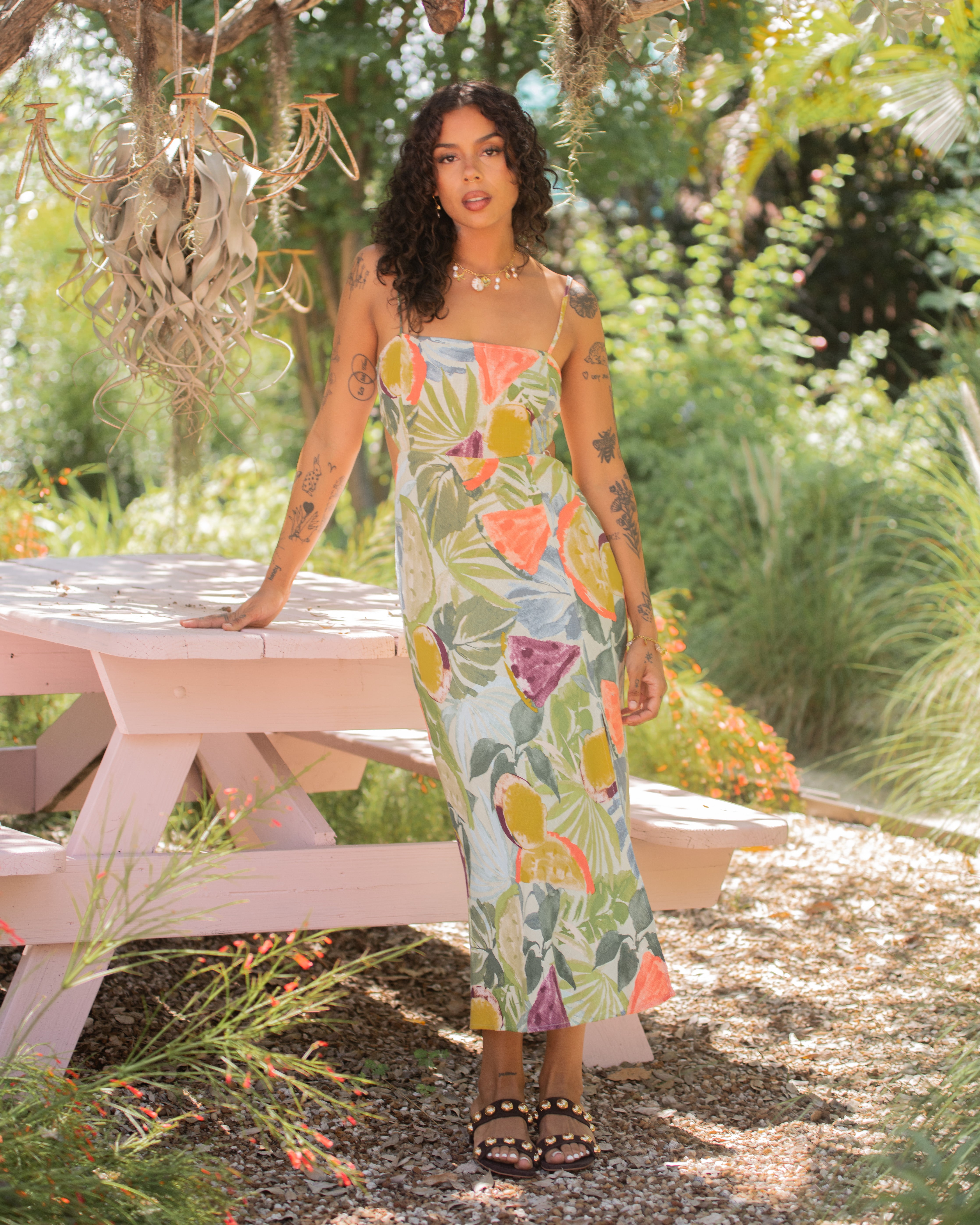 Tropics Midi Slip Dress - Green, Orange, Yellow Miss Monroe Boutique Tropics Midi Slip Dress - Green, Orange, Yellow Miss Monroe Boutique