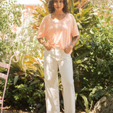 Striped Scoop Neck Tee - White / Orange