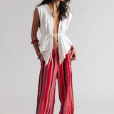Days End Solar Linen Stripe Pant by Free People - Soft Coral Combo