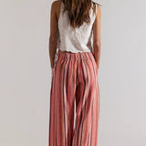 Days End Solar Linen Stripe Pant by Free People - Soft Coral Combo
