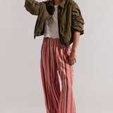 Days End Solar Linen Stripe Pant by Free People - Soft Coral Combo