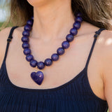 Emery Large Round Resin Bead With Heart Adjustable Necklace Navy
