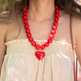 Emery Large Round Resin Bead With Heart Adjustable Necklace Rust