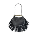 Faux Leather Fringe Clutch With Gold Handle - Black