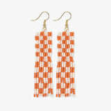 Harriet - Gingham Checkerboard Petite Fringe Earrings - Orange