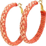 Holly - Woven Raffia Hoop Earrings  - Coral / Peach