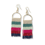 Hot Pink, Red, Mint Horizontal Stripe Arch Fringe Earrings
