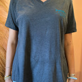Rayburn House Ladies V Neck T Shirt - Dark Heather Grey
