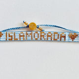 Seed Bead Islamorada Bracelet - Sky Blue With Gold Letters- Love Is Project