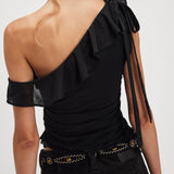 Isla One Shoulder Ruched Sleeveless Top by Free People - Black