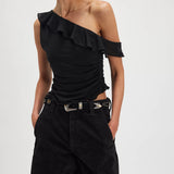 Isla One Shoulder Ruched Sleeveless Top by Free People - Black