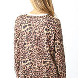 Layered Leopard Crew Neck Sweater With Slit Side
